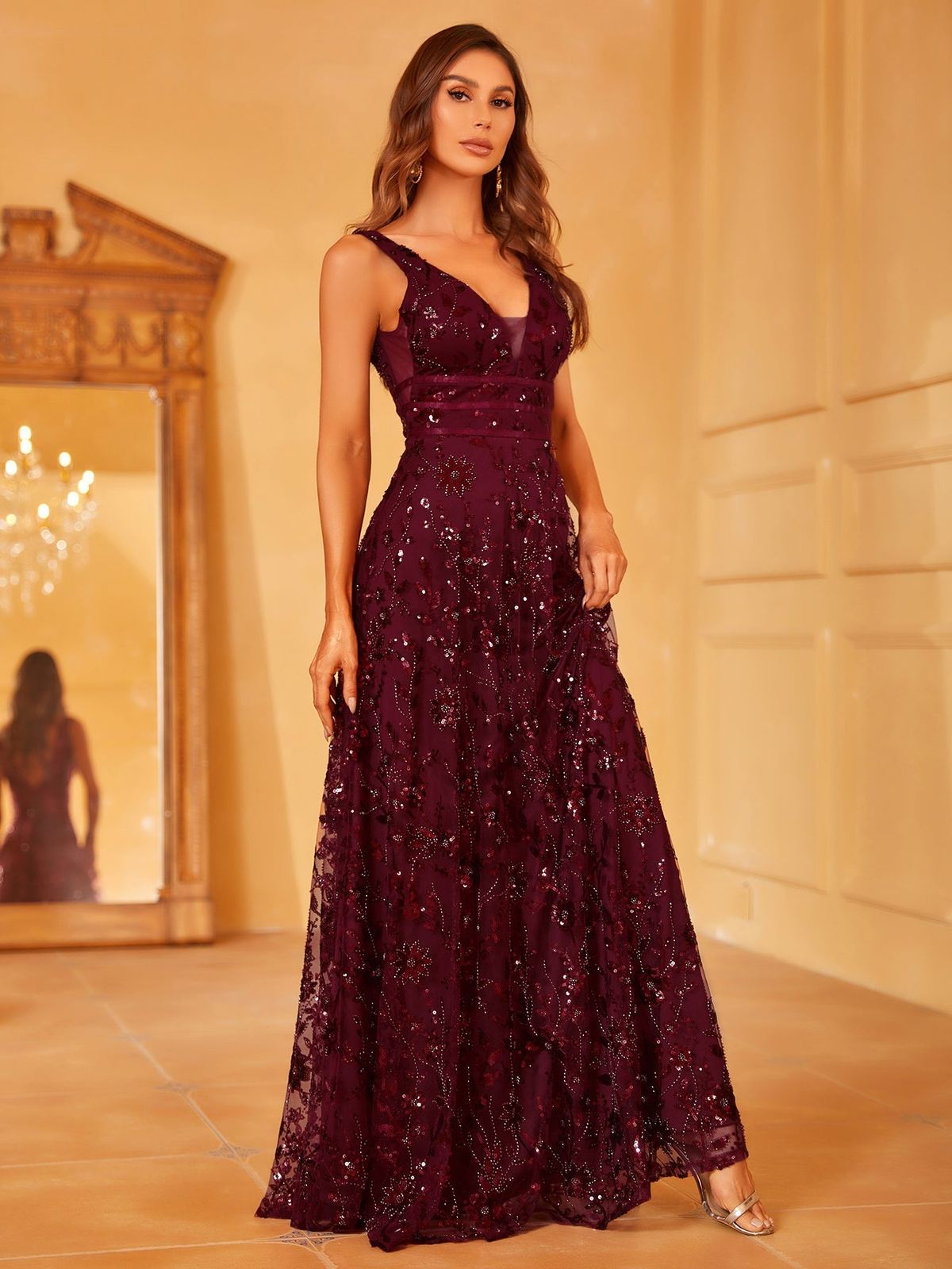 Style LAWD8016 Faeriesty Size S Plunge Burgundy Red Floor Length Maxi on Queenly