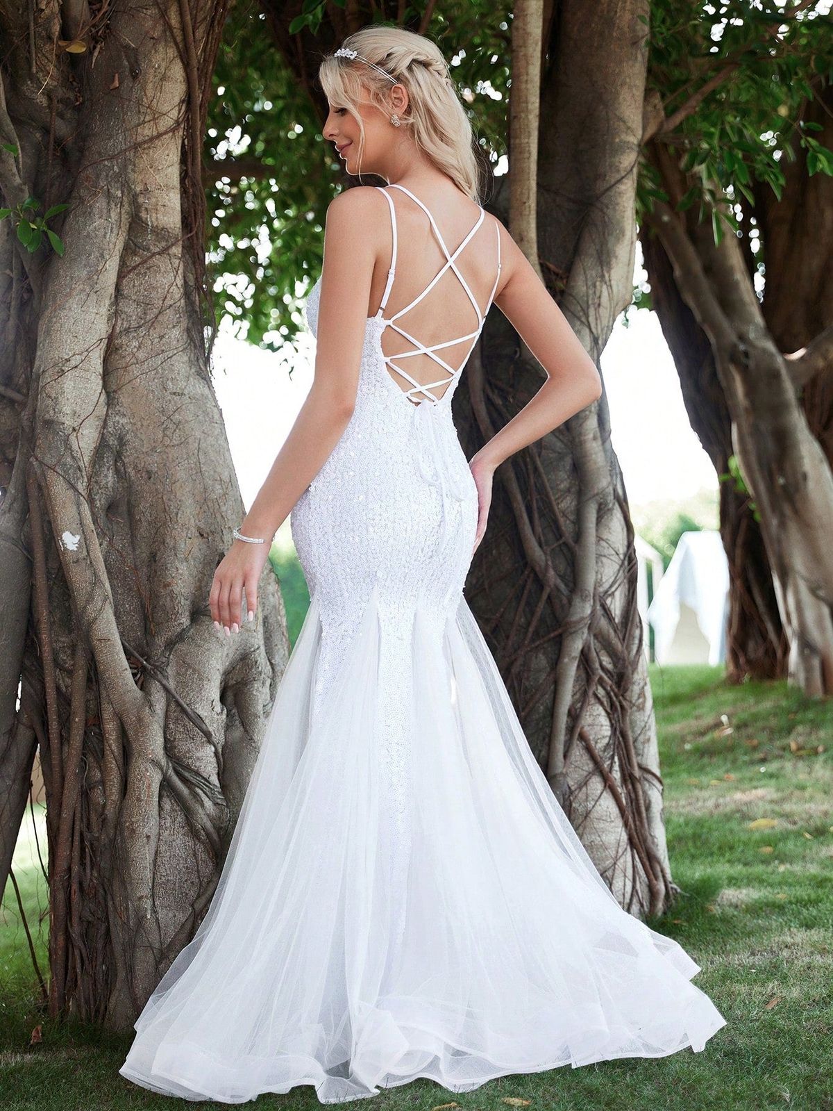Style FSWD1652 Faeriesty Size XS Sheer White Mermaid Dress on Queenly