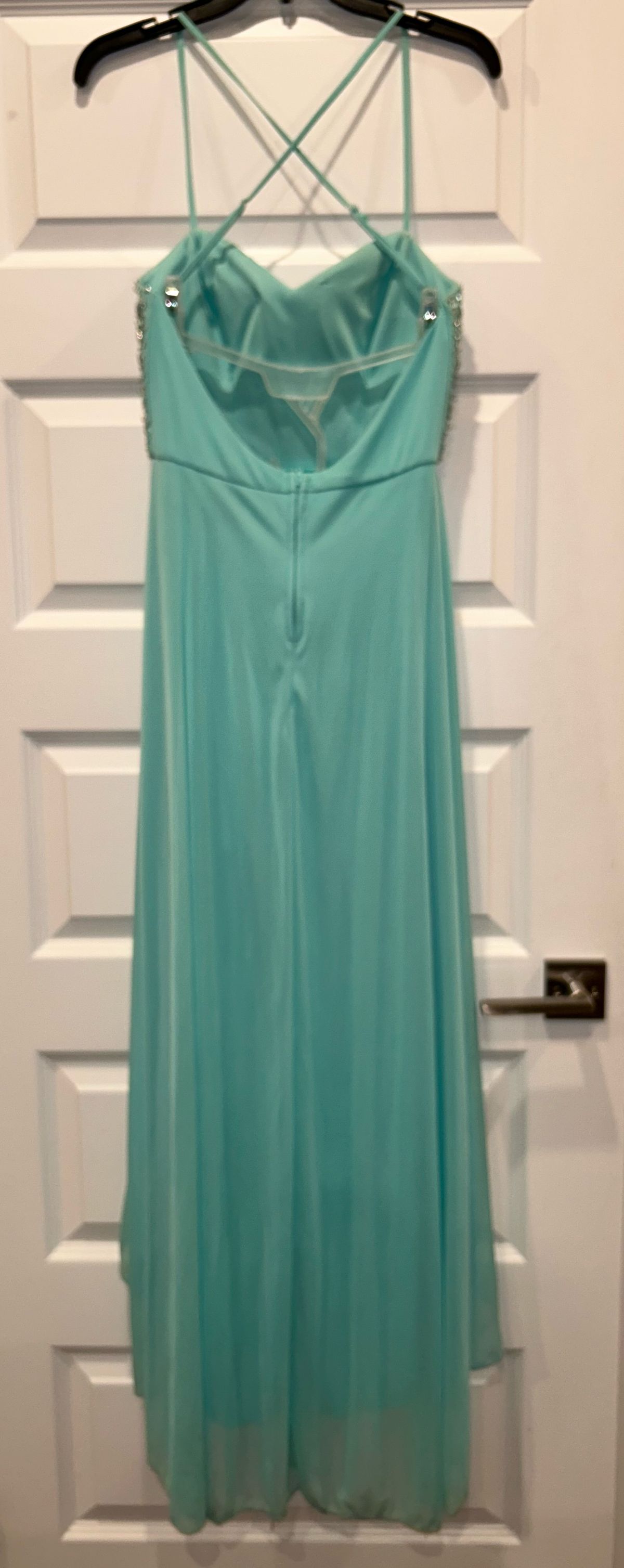 Girls Size 3 Plunge Green Dress With Train on Queenly