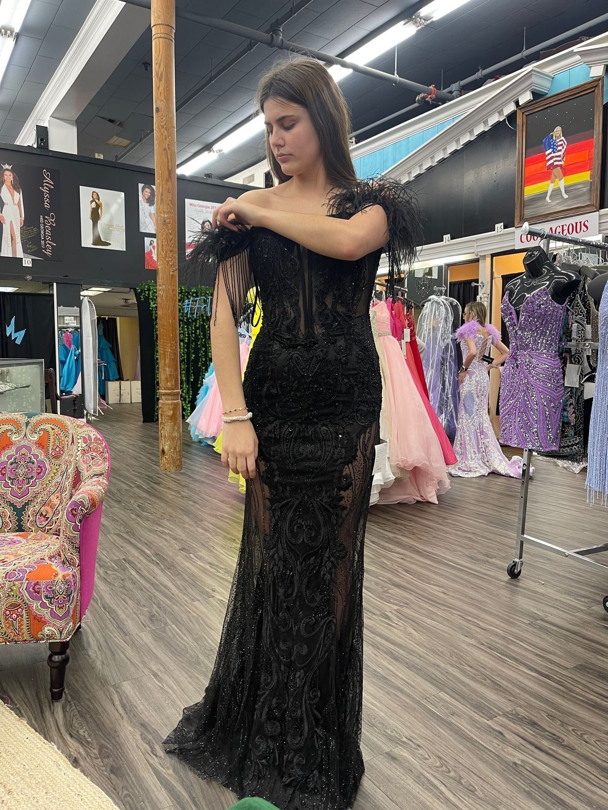 Portia and Scarlett Size 4 Prom Off The Shoulder Sheer Black Mermaid Dress on Queenly