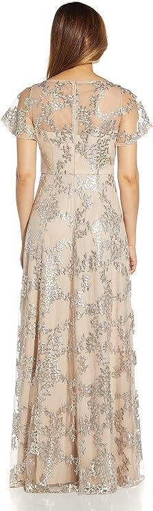 Adrianna Papell Size 10 Bridesmaid Cap Sleeve Sheer Nude A-line Dress on Queenly
