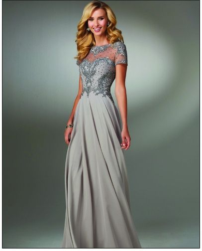 MGNY Madeline Gardner New York Size 8 Bridesmaid Sequined Silver Ball Gown on Queenly