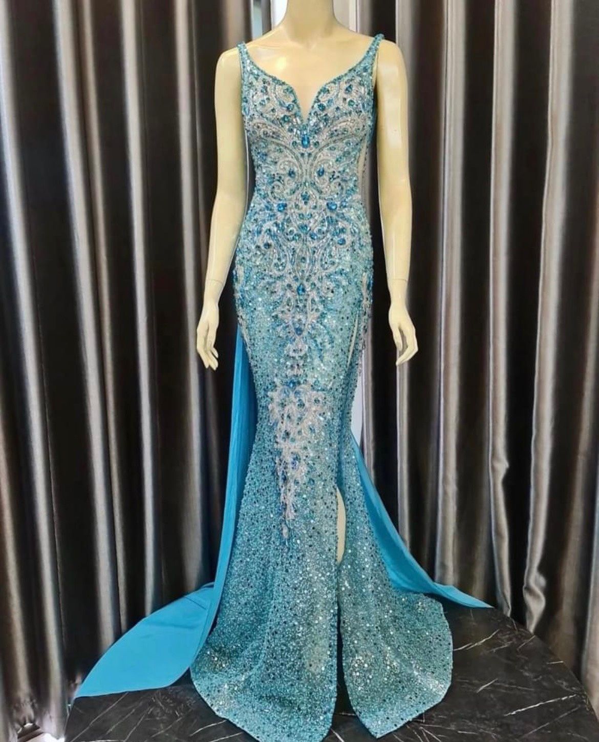Gl garlate Size 2 Pageant Plunge Blue Side Slit Dress on Queenly