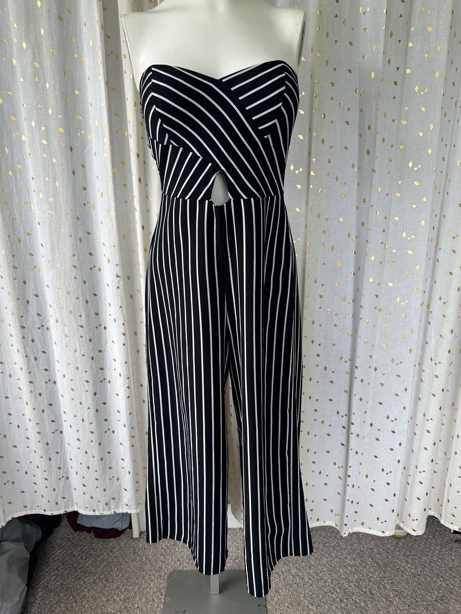 Fashion Nova Size S Wedding Guest Strapless Black Formal Jumpsuit on Queenly