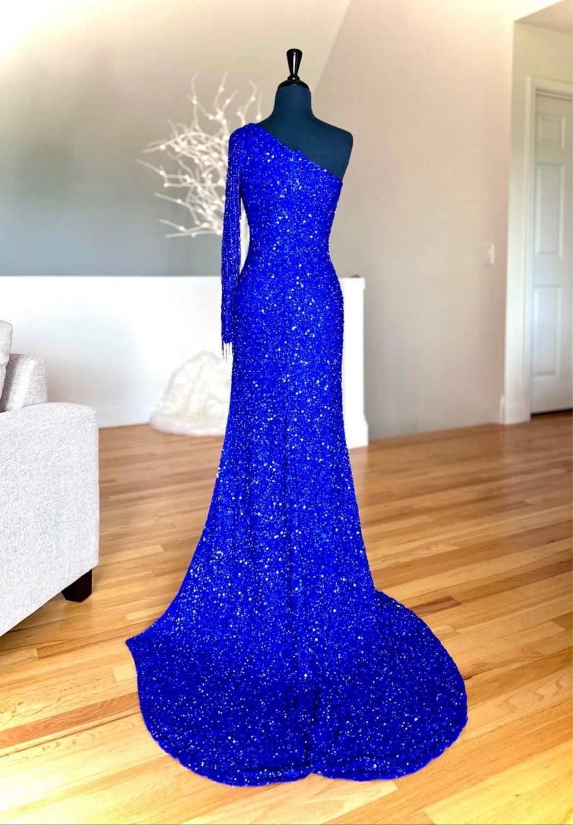 Alyce Paris Plus Size 16 Prom One Shoulder Blue Side Slit Dress on Queenly