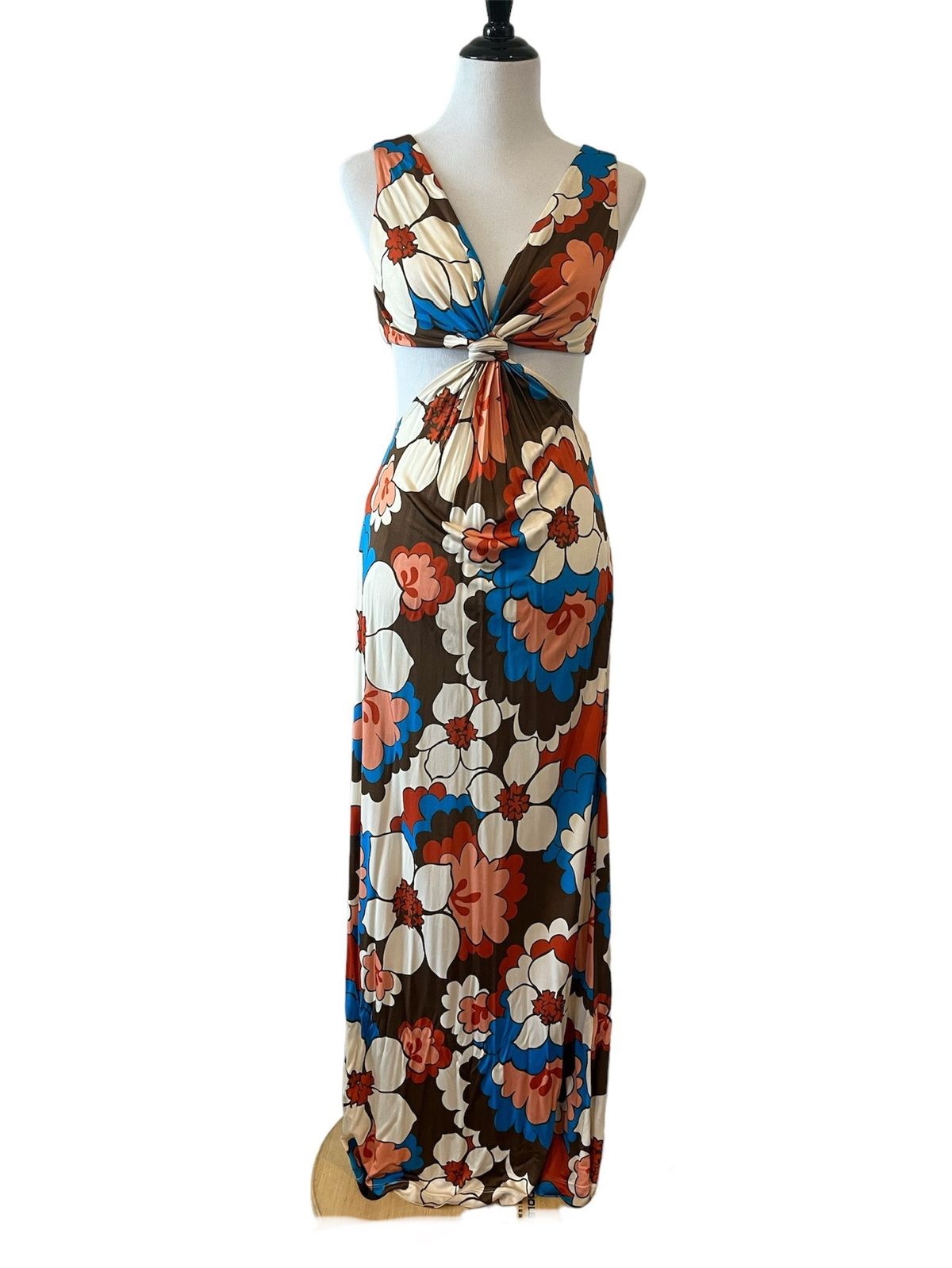 Ronny Kobo Size M Plunge Floral Multicolor A-line Dress on Queenly