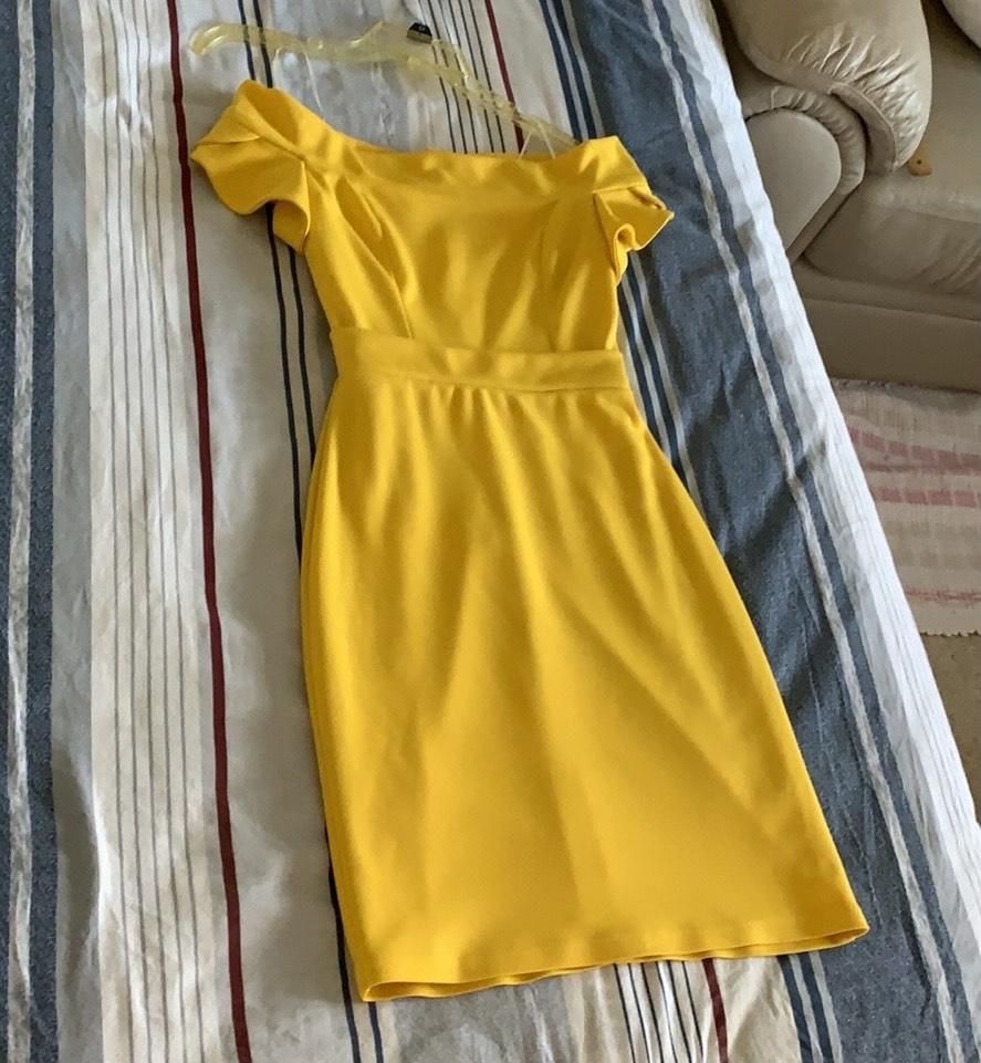 Fernando Wong Size 4 Wedding Guest Off The Shoulder Yellow Cocktail Dress on Queenly