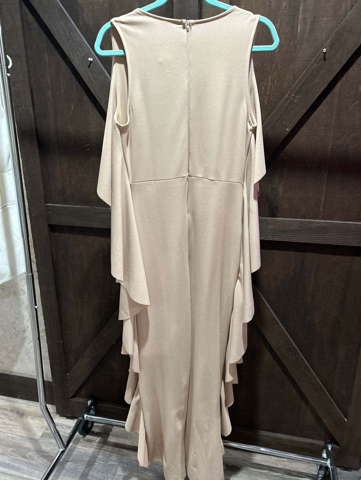 Size M Wedding Guest Plunge Nude Formal Jumpsuit on Queenly