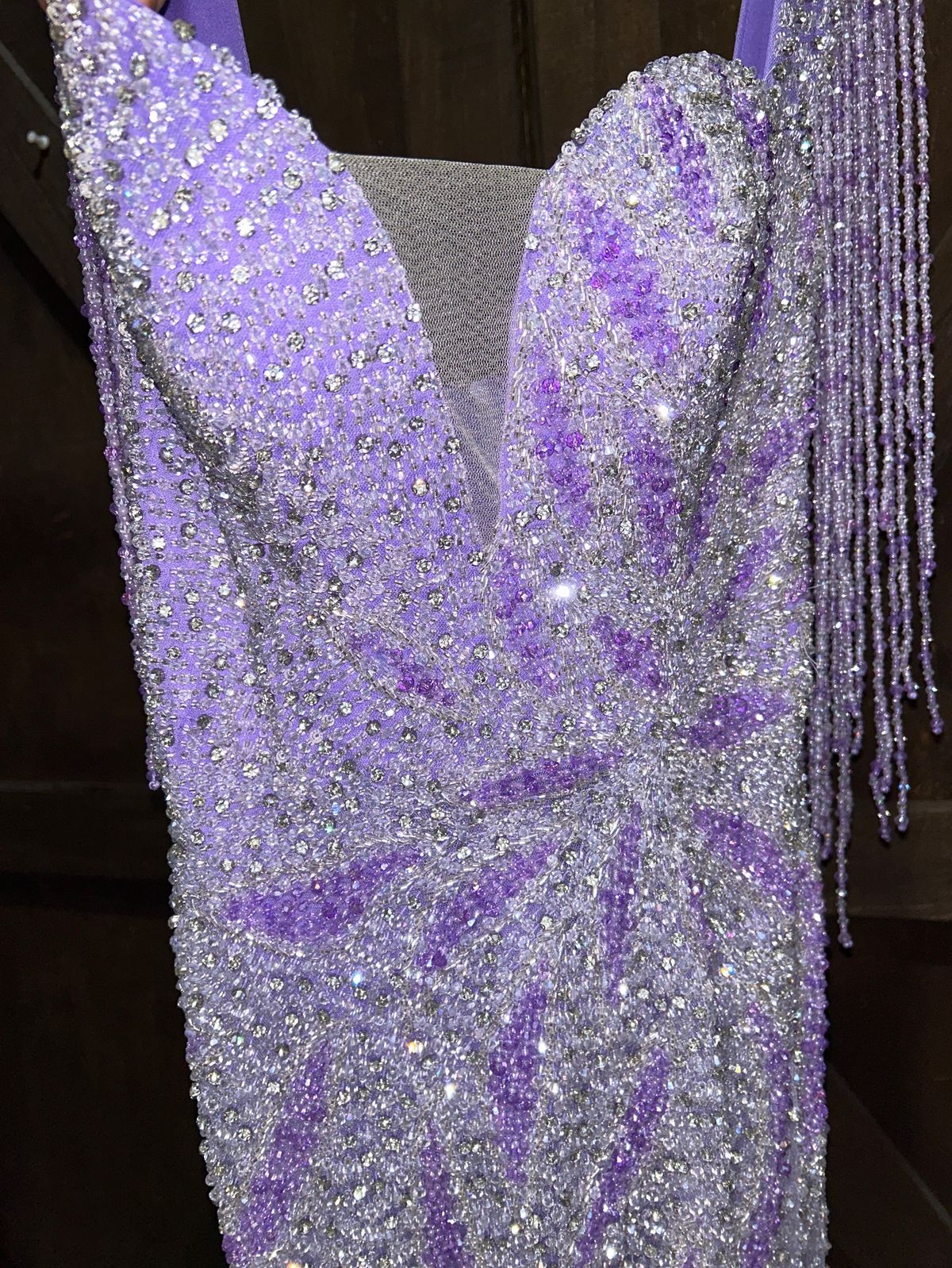 Jovani Size 2 Prom Plunge Sequined Light Purple Side Slit Dress on Queenly