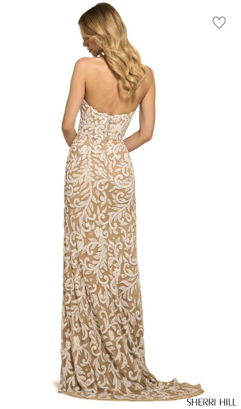 Style 55368 Sherri Hill Size 10 Strapless Nude Dress With Train on Queenly