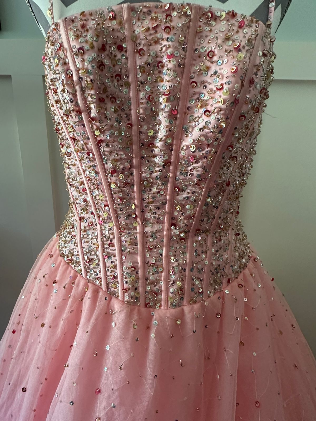 Tiffany Designs Size 4 Strapless Pink Ball Gown on Queenly
