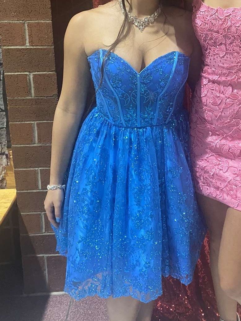 Juliet Size 0 Prom Strapless Lace Blue Cocktail Dress on Queenly
