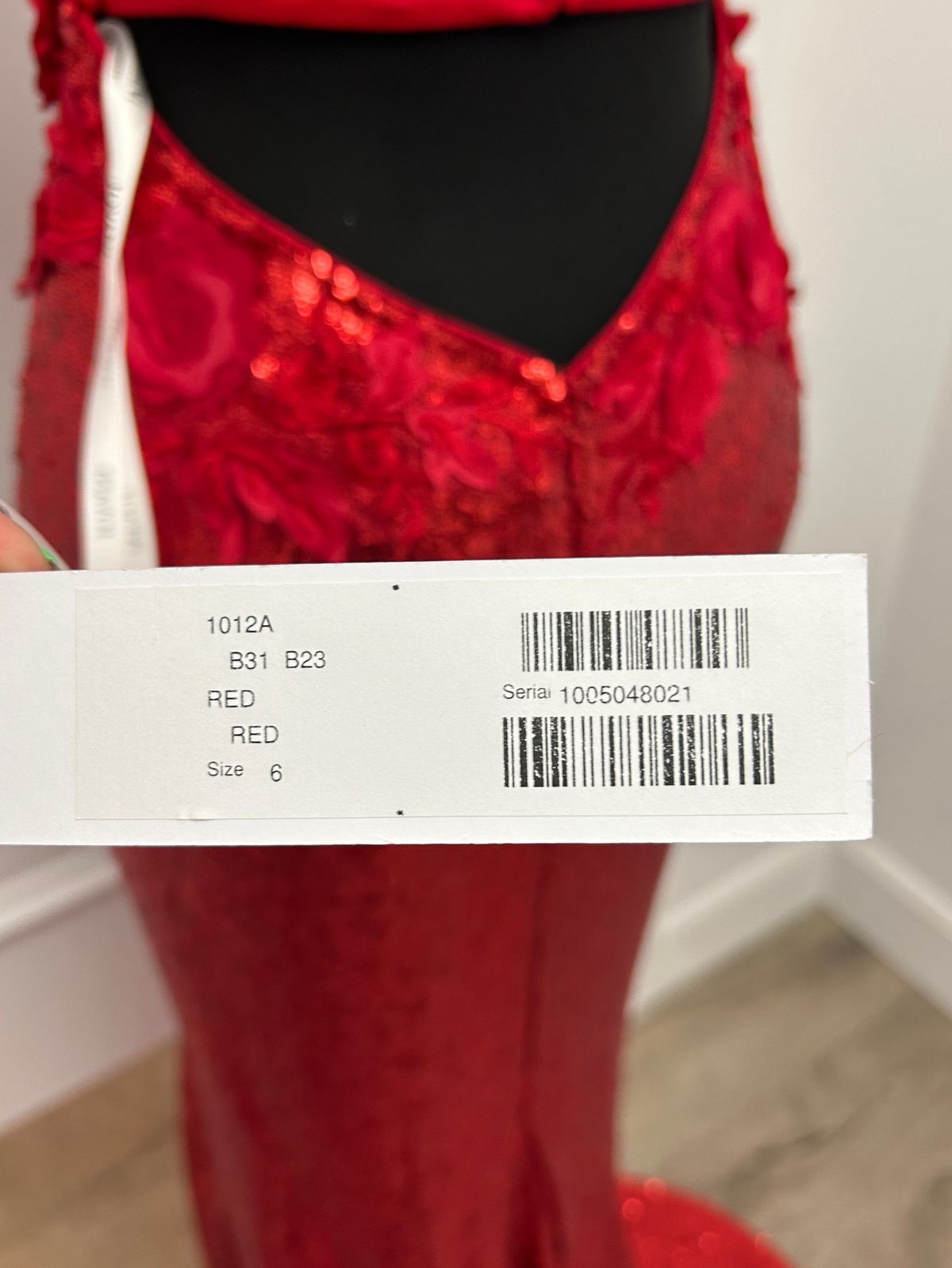 Style 1012 Jovani Size 6 Plunge Red A-line Dress on Queenly