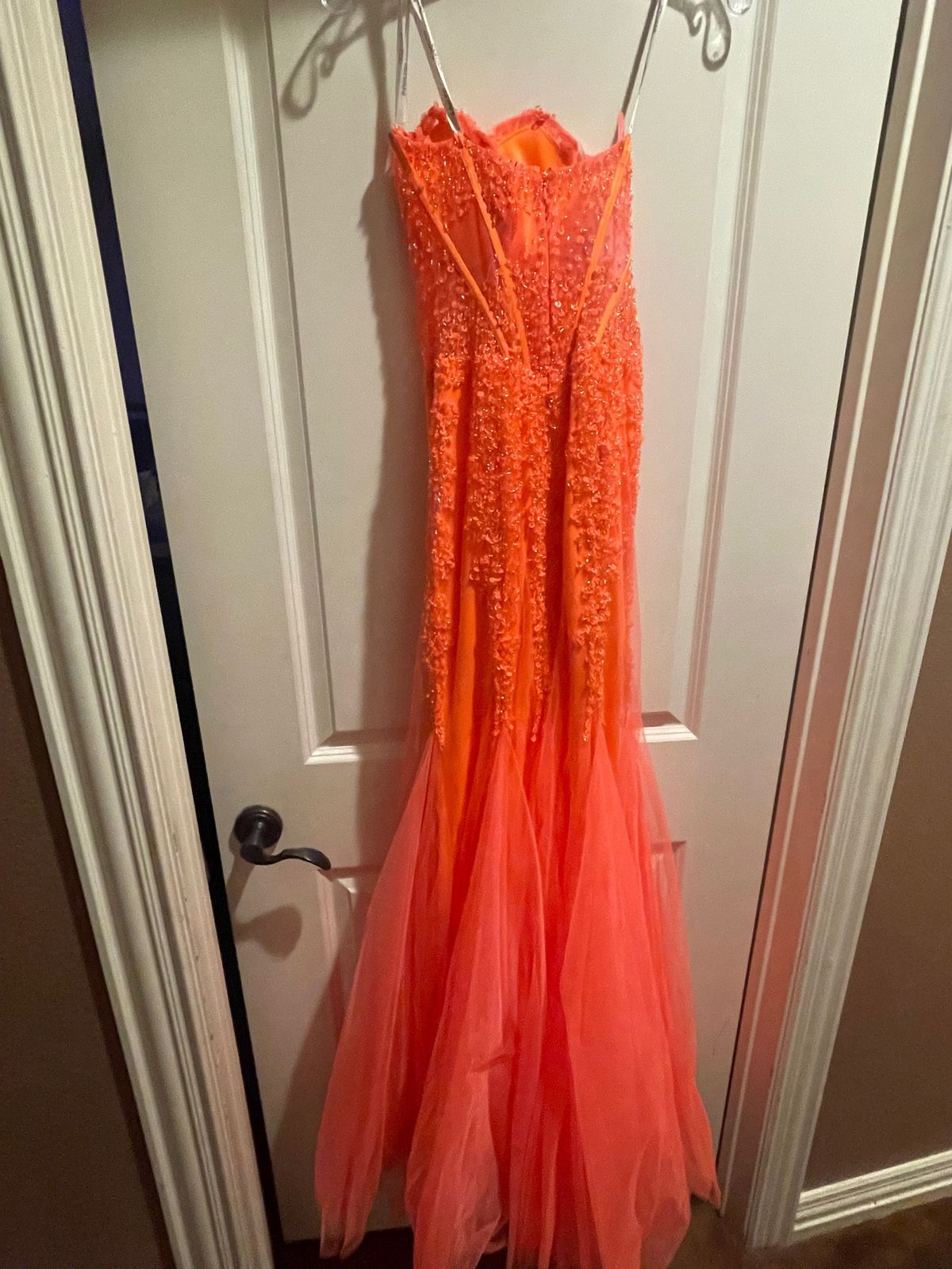 Style 5908 Jovani Size 0 Prom Strapless Orange Mermaid Dress on Queenly