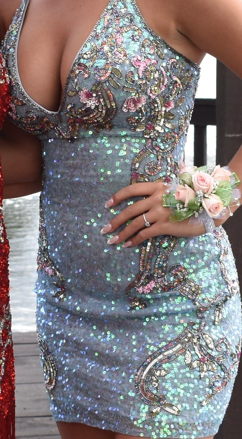 Style 3301 Primavera Size 4 Prom Plunge Blue Cocktail Dress on Queenly