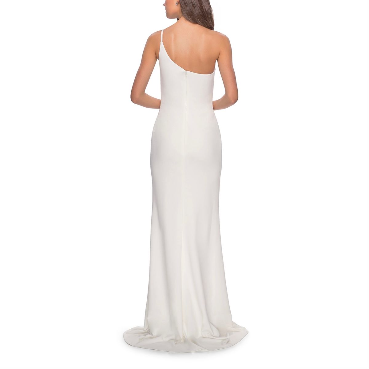 Style 28176 La Femme Size 6 Wedding One Shoulder White Side Slit Dress on Queenly