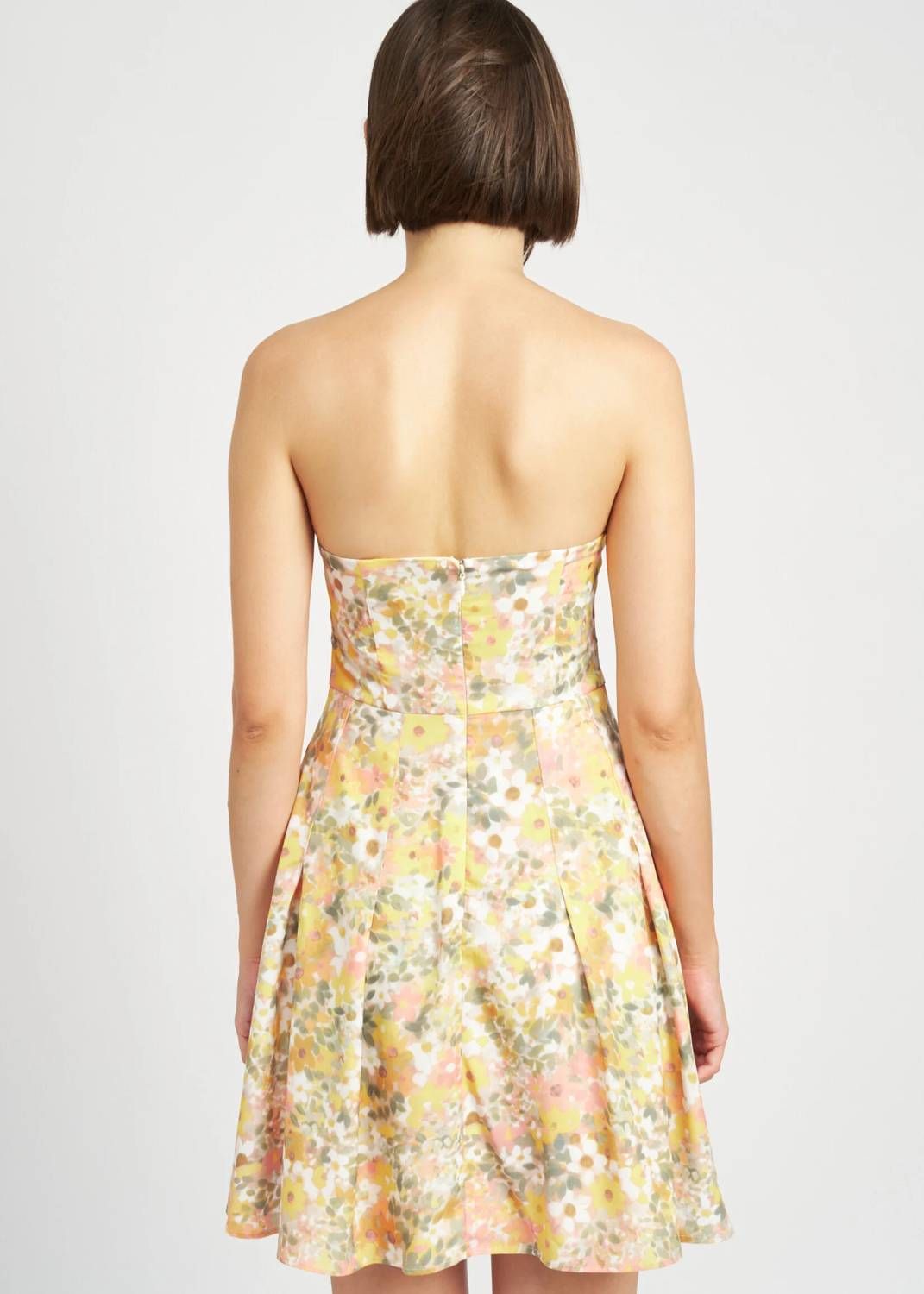 Style 1-1406263531-2901 En Saison Size M Strapless Floral Yellow Cocktail Dress on Queenly