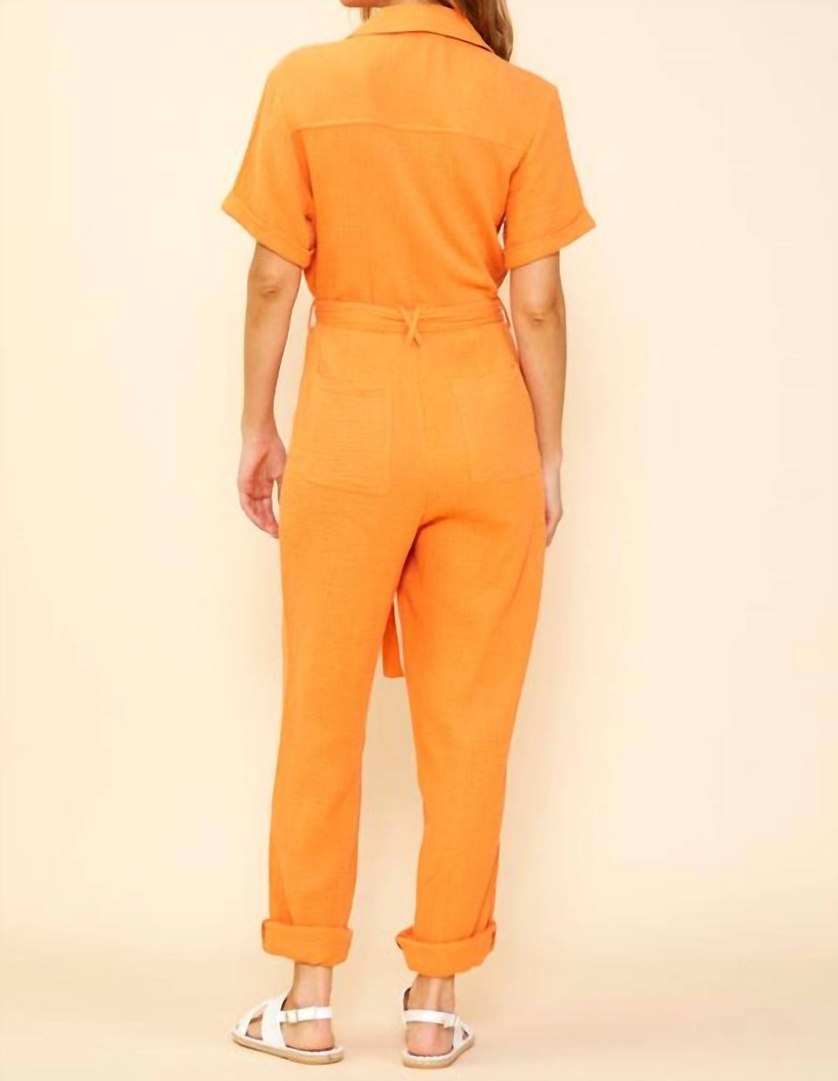 Style 1-2542853893-2901 SKIES ARE BLUE Size M High Neck Sequined Orange Formal Jumpsuit on Queenly