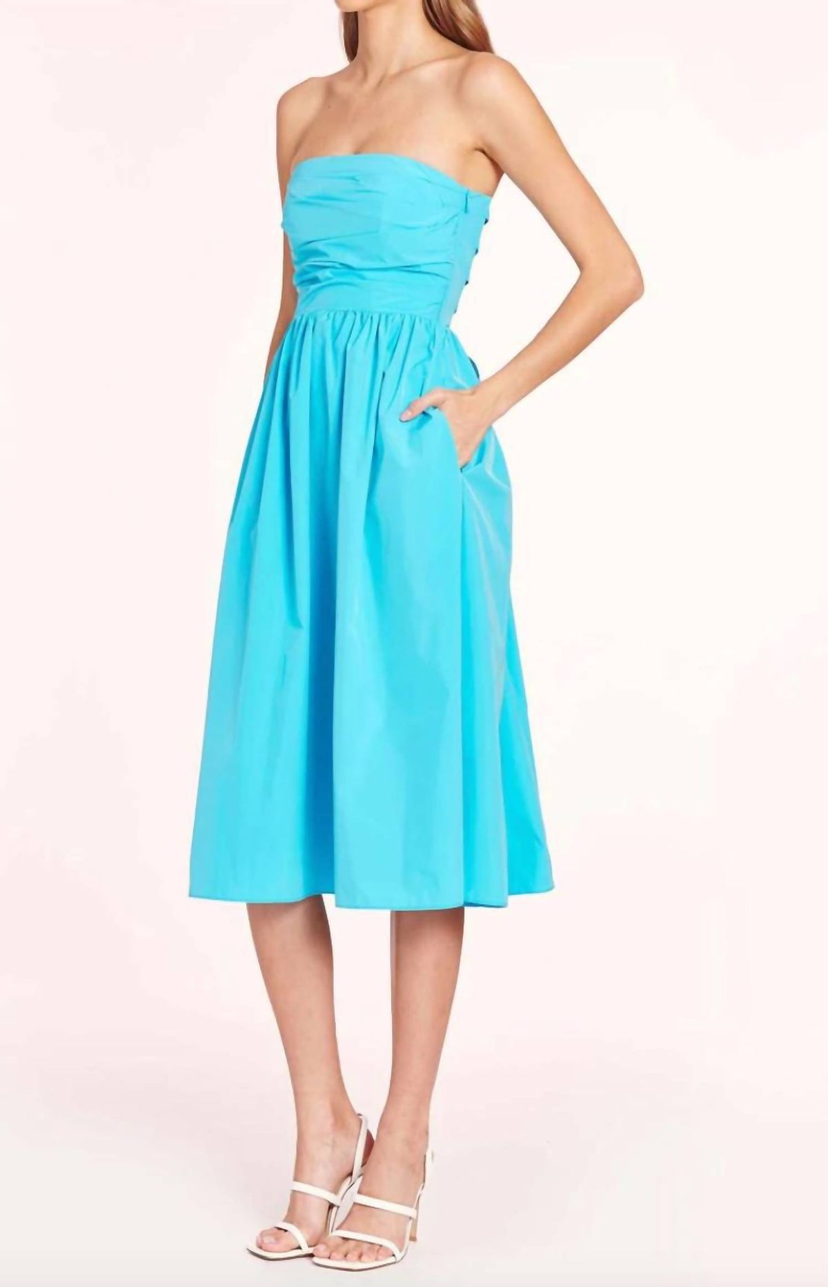 Style 1-2555033463-2793 Amanda Uprichard Size L Wedding Guest Strapless Blue Cocktail Dress on Queenly