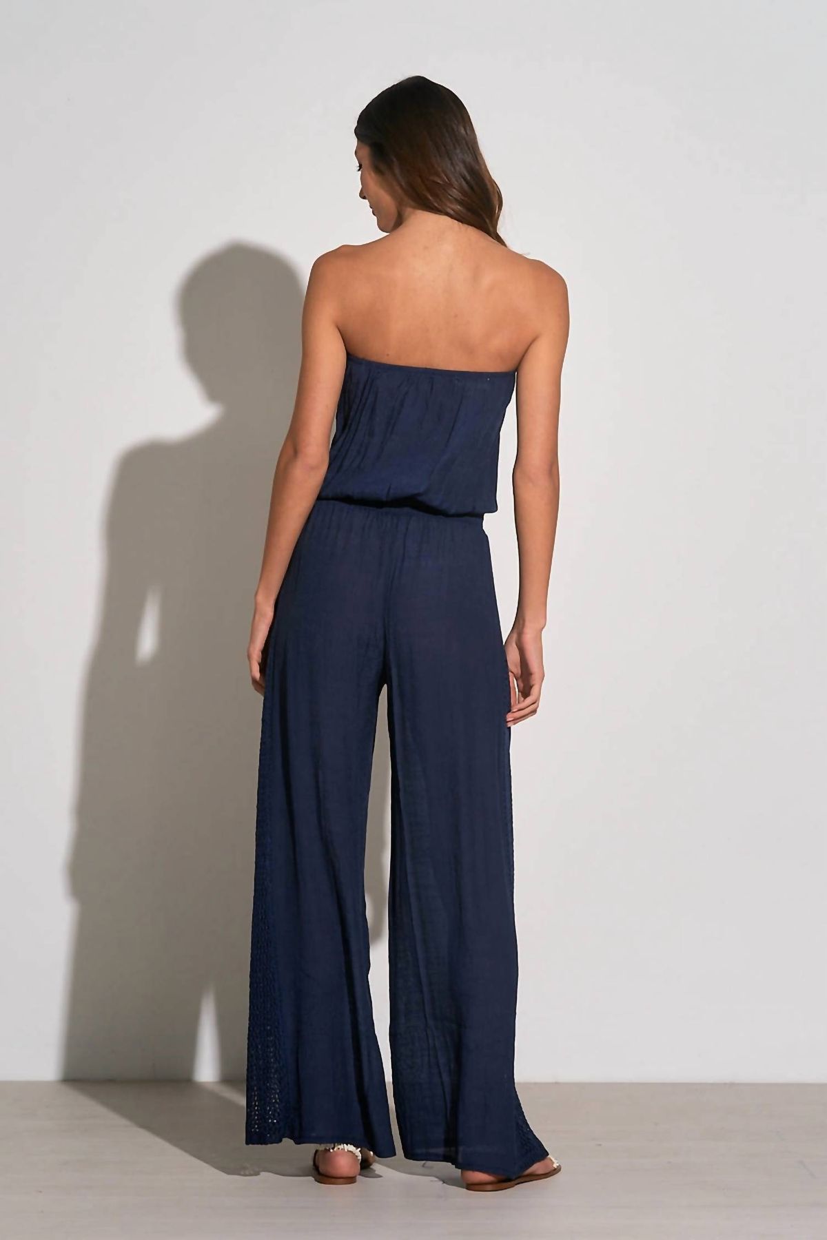 Style 1-2985736883-2901 ELAN Size M Strapless Navy Blue Formal Jumpsuit on Queenly