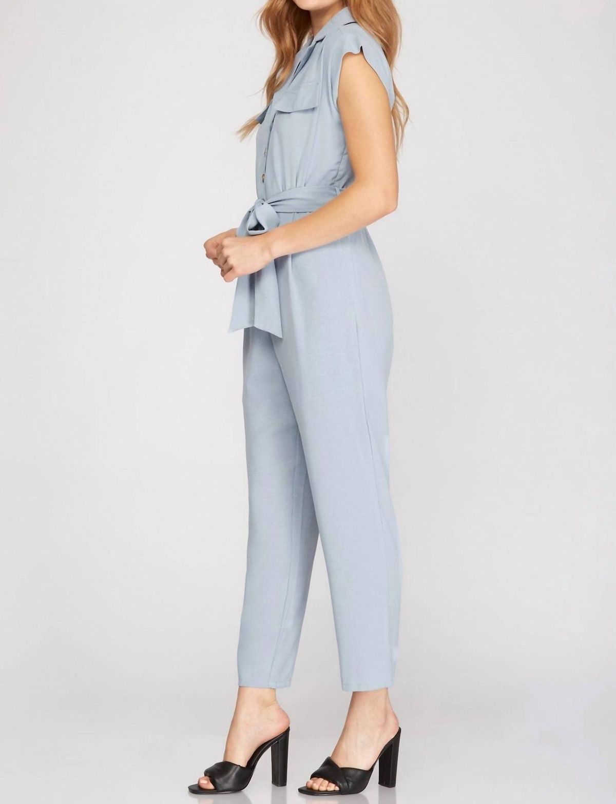 Style 1-3333845371-2791 SHE + SKY Size L Light Blue Formal Jumpsuit on Queenly