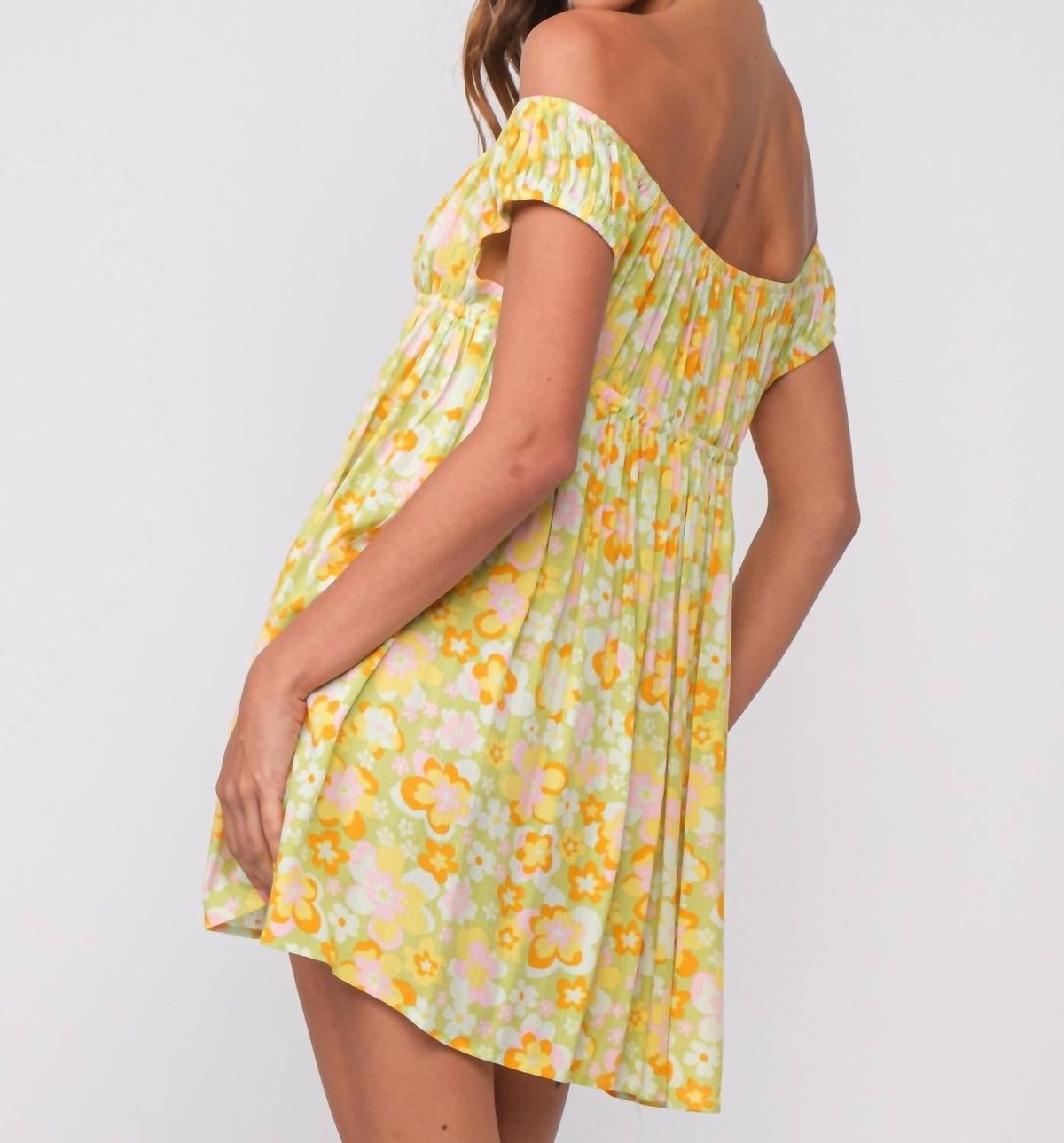 Style 1-503125837-3236 Sky to Moon Size S Off The Shoulder Floral Yellow Cocktail Dress on Queenly