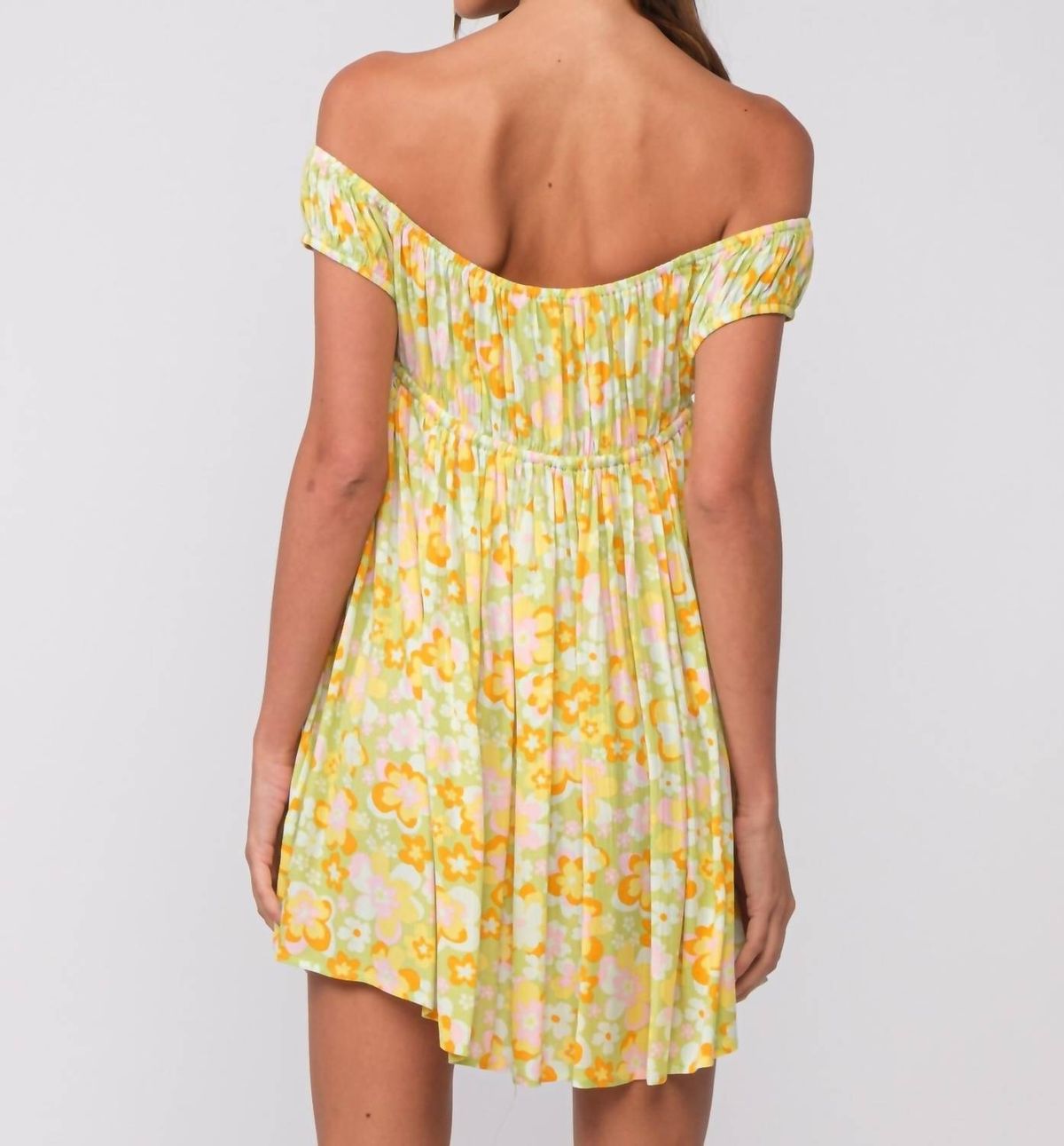 Style 1-503125837-3236 Sky to Moon Size S Off The Shoulder Floral Yellow Cocktail Dress on Queenly