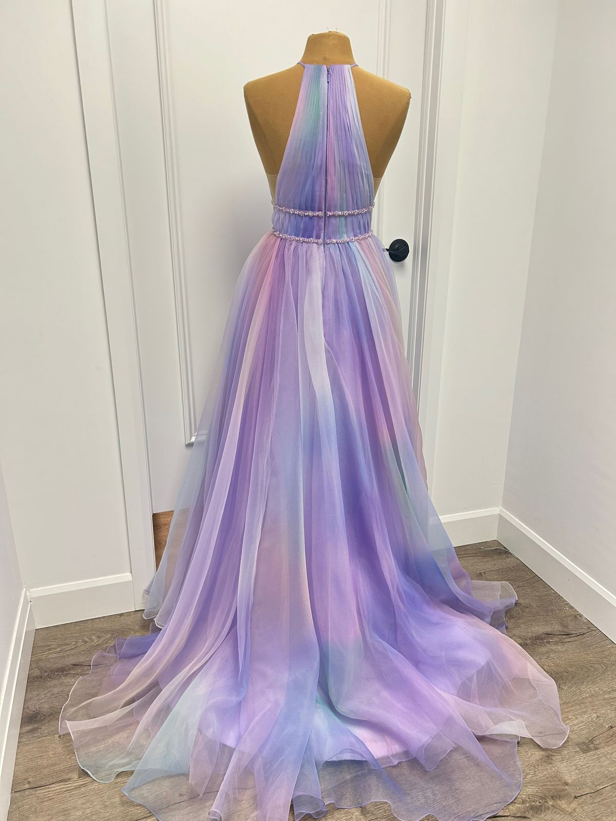 Style 52711 Sherri Hill Size 6 Prom Halter Sheer Multicolor Ball Gown on Queenly