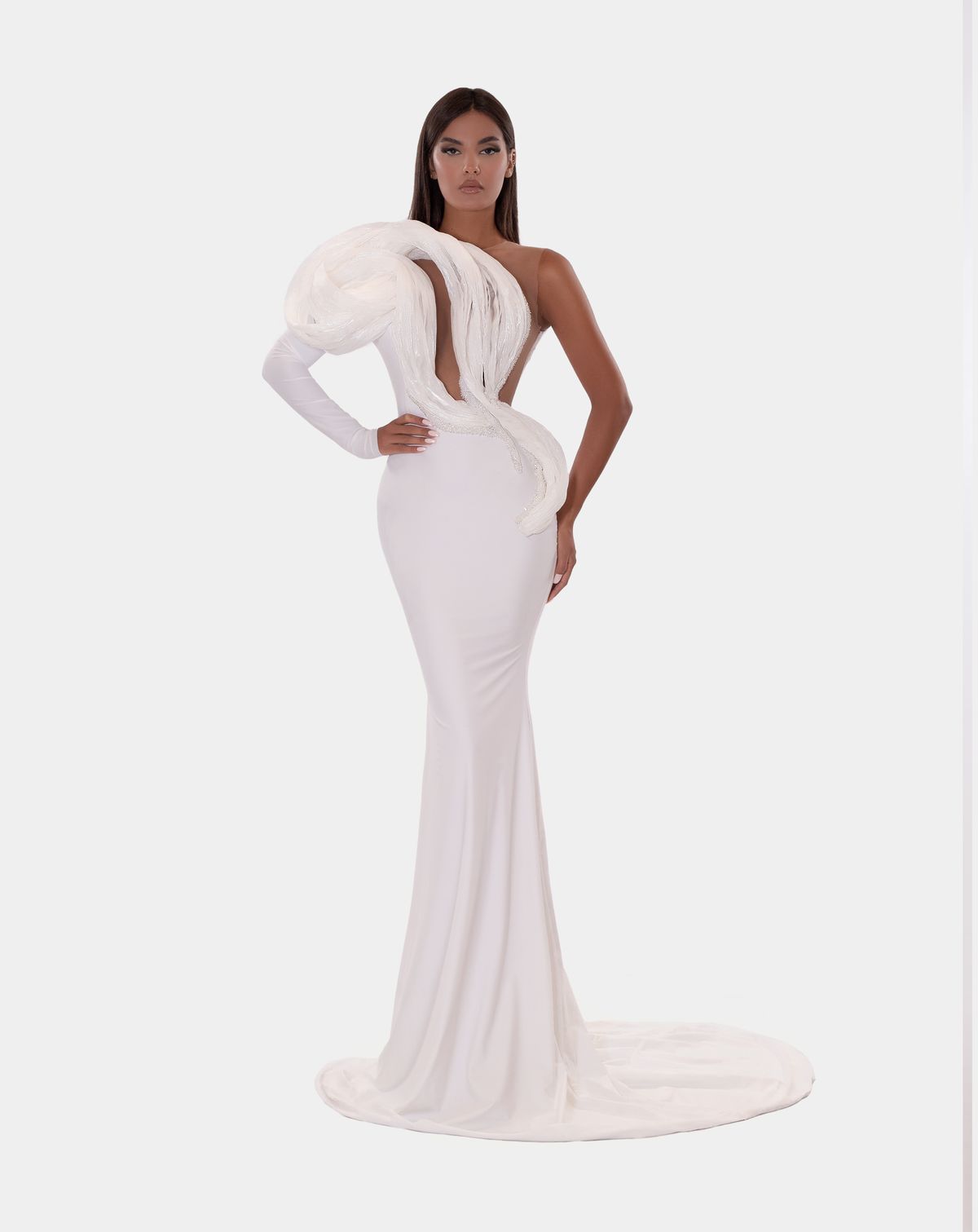 Style AD5225 Albina Dyla Size M Pageant White Floor Length Maxi on Queenly