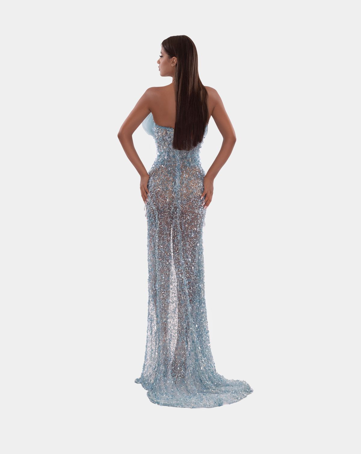 Style AD5229 Albina Dyla Size S Pageant Lace Blue Side Slit Dress on Queenly