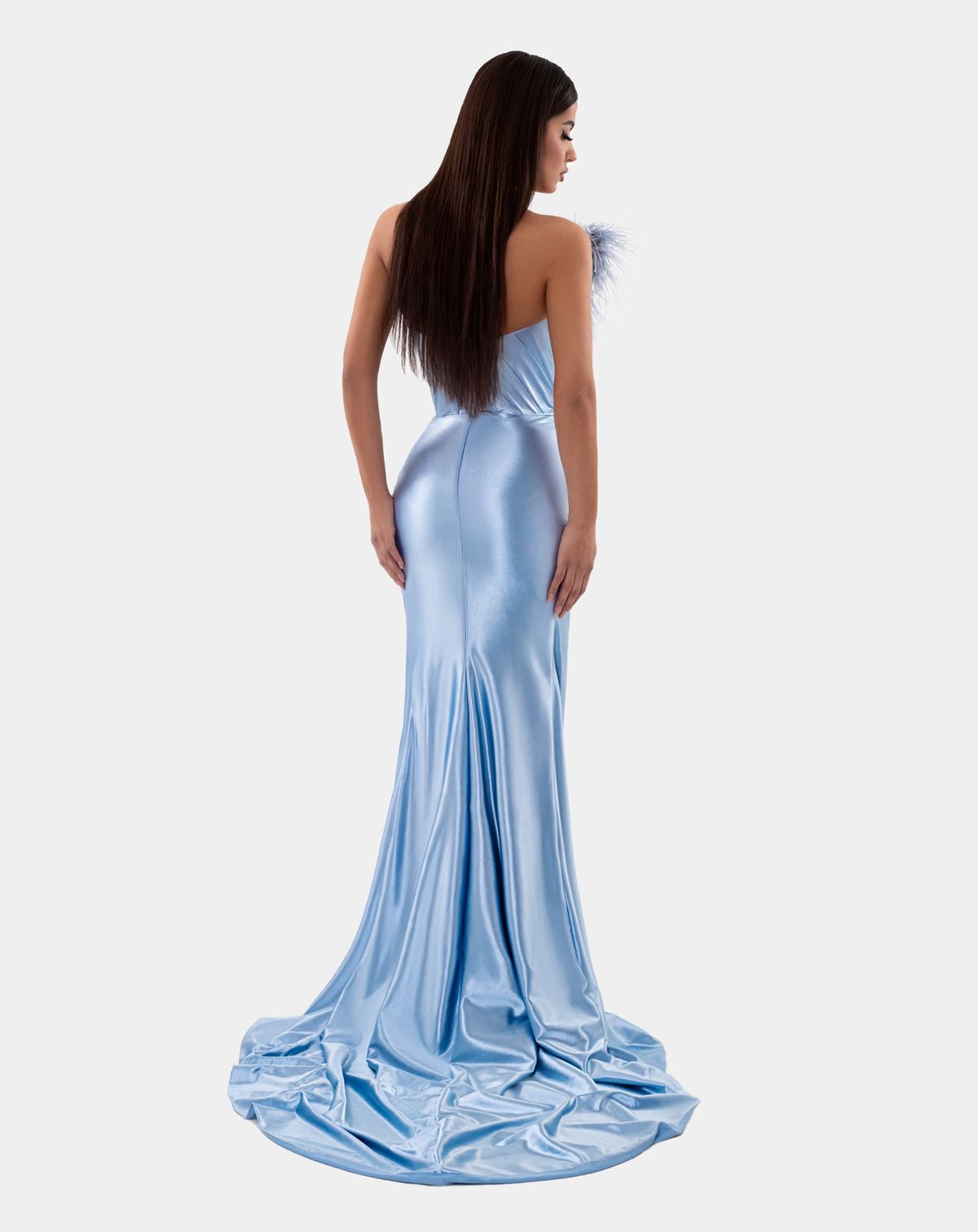 Style AD5117 Albina Dyla Size S Pageant Sequined Light Blue Side Slit Dress on Queenly