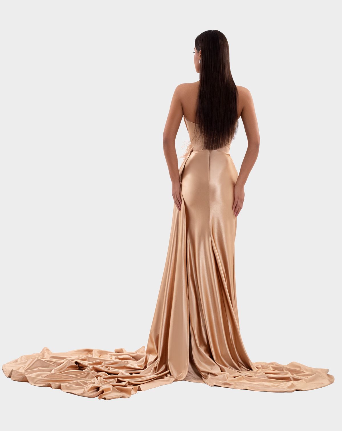 Style AD5113 Albina Dyla Size M Pageant Gold Side Slit Dress on Queenly