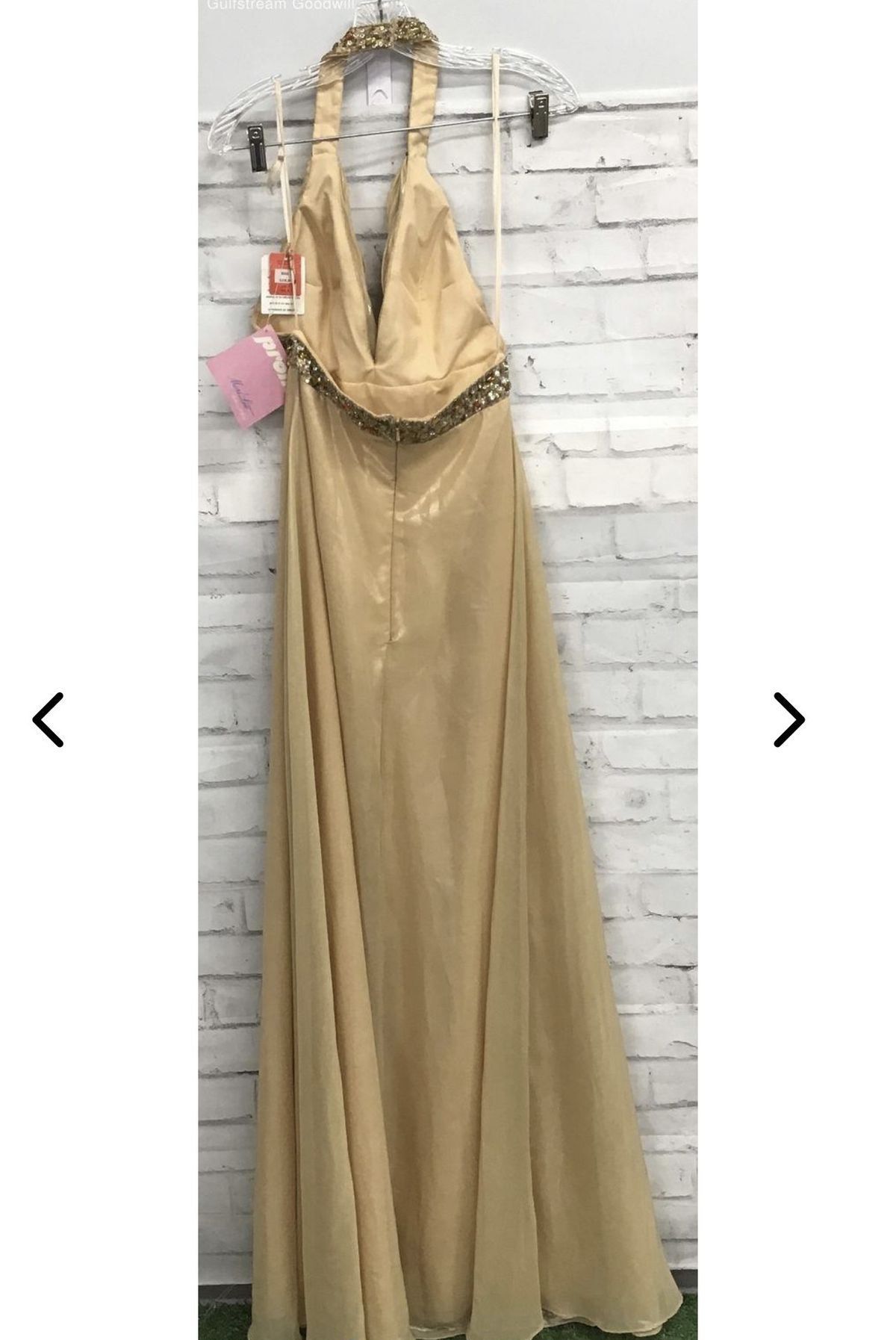 MoriLee Size M Pageant Halter Sequined Gold Floor Length Maxi on Queenly