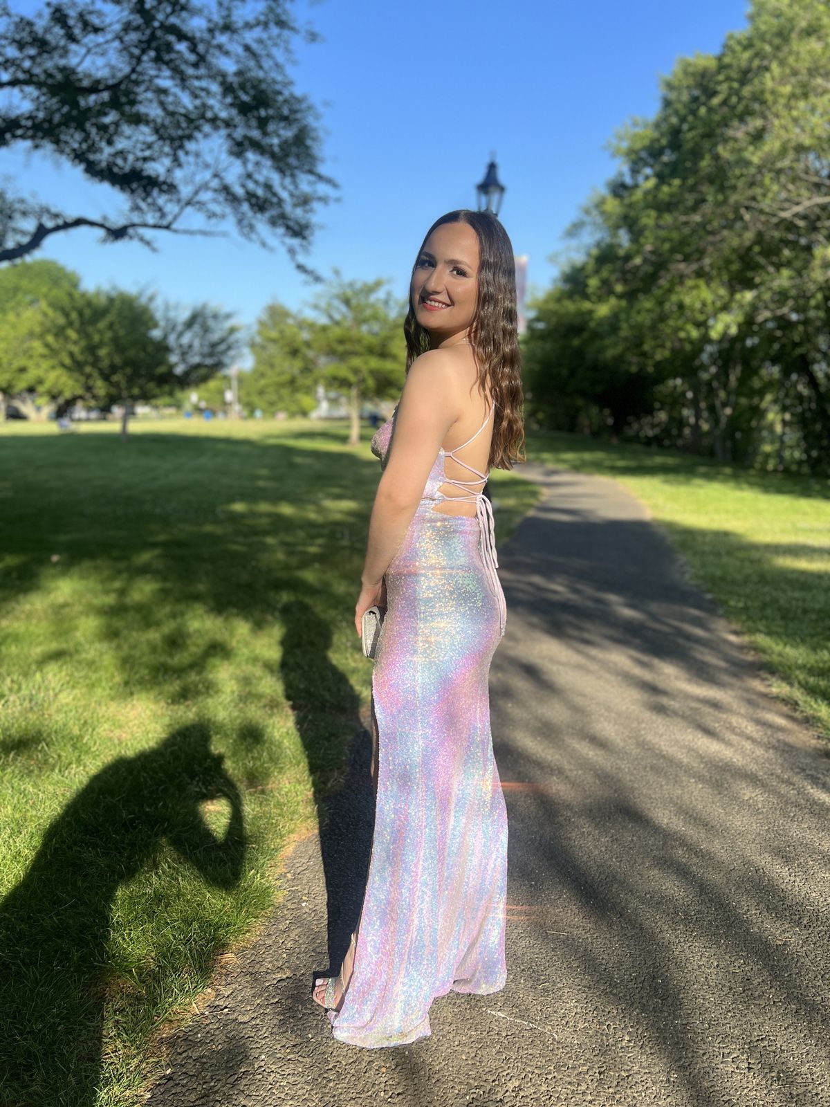 Windsor Size S Prom Plunge Multicolor Mermaid Dress on Queenly