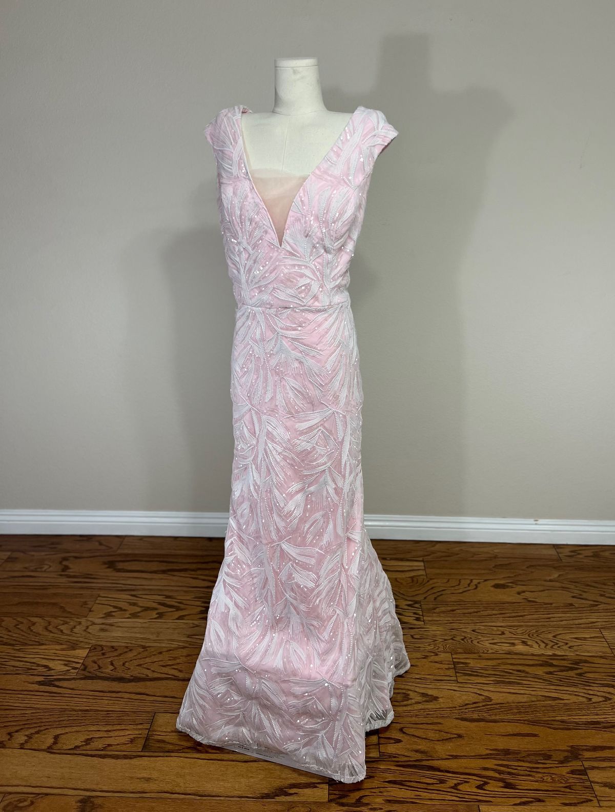 Plus Size 20 Wedding Guest Cap Sleeve Pink Mermaid Dress on Queenly