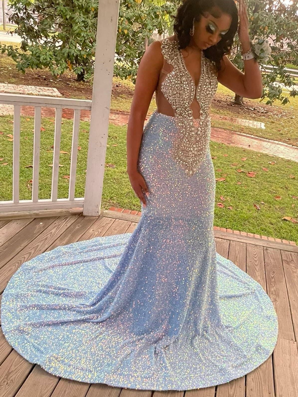 Girls Size 4 Prom Blue Mermaid Dress on Queenly