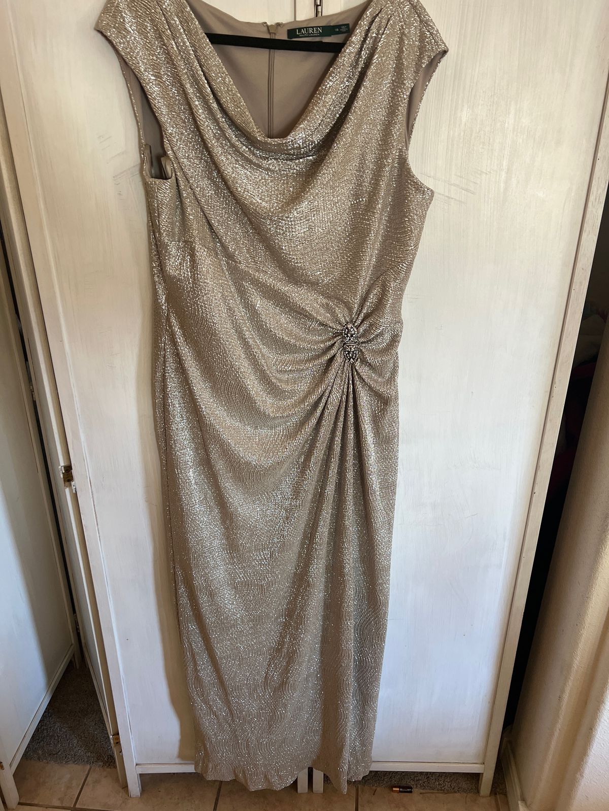 Ralph Lauren Plus Size 18 Prom Sequined Gold Cocktail Dress on Queenly