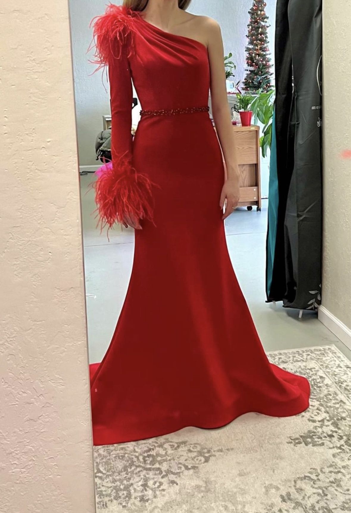Style 11131 Ashley Lauren Size 2 Prom One Shoulder Red Floor Length Maxi on Queenly