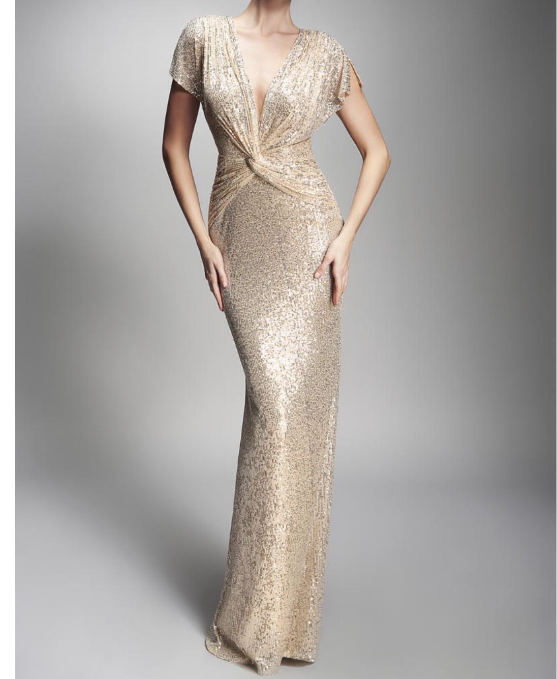 Nicole Bakti Size 8 Plunge Gold A-line Dress on Queenly