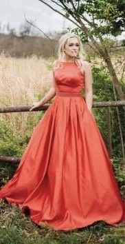 Size S Prom High Neck Red Ball Gown on Queenly