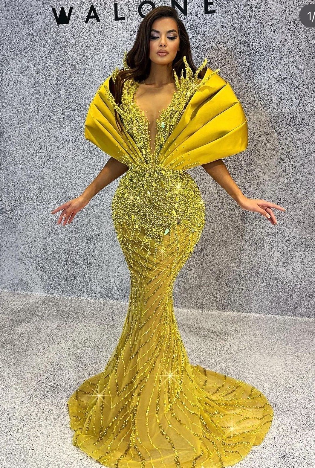 Walone fashion group Size 12 Prom Off The Shoulder Yellow Mermaid Dress on Queenly