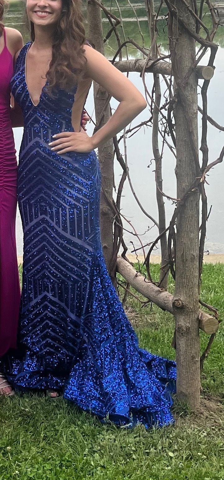 Style 59762 Jovani Size 2 Prom Plunge Multicolor Mermaid Dress on Queenly