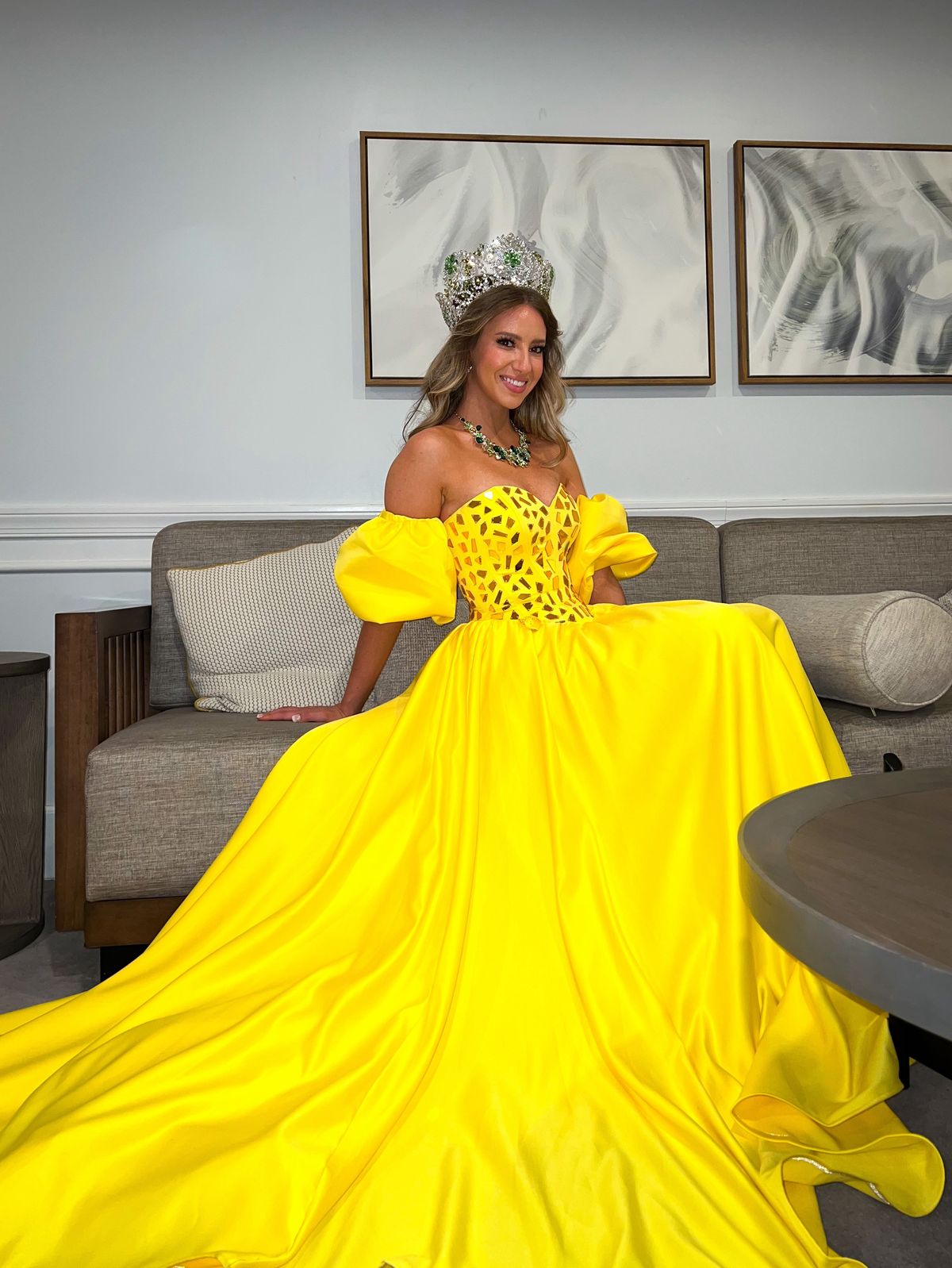 Size S Pageant Strapless Yellow Ball Gown on Queenly
