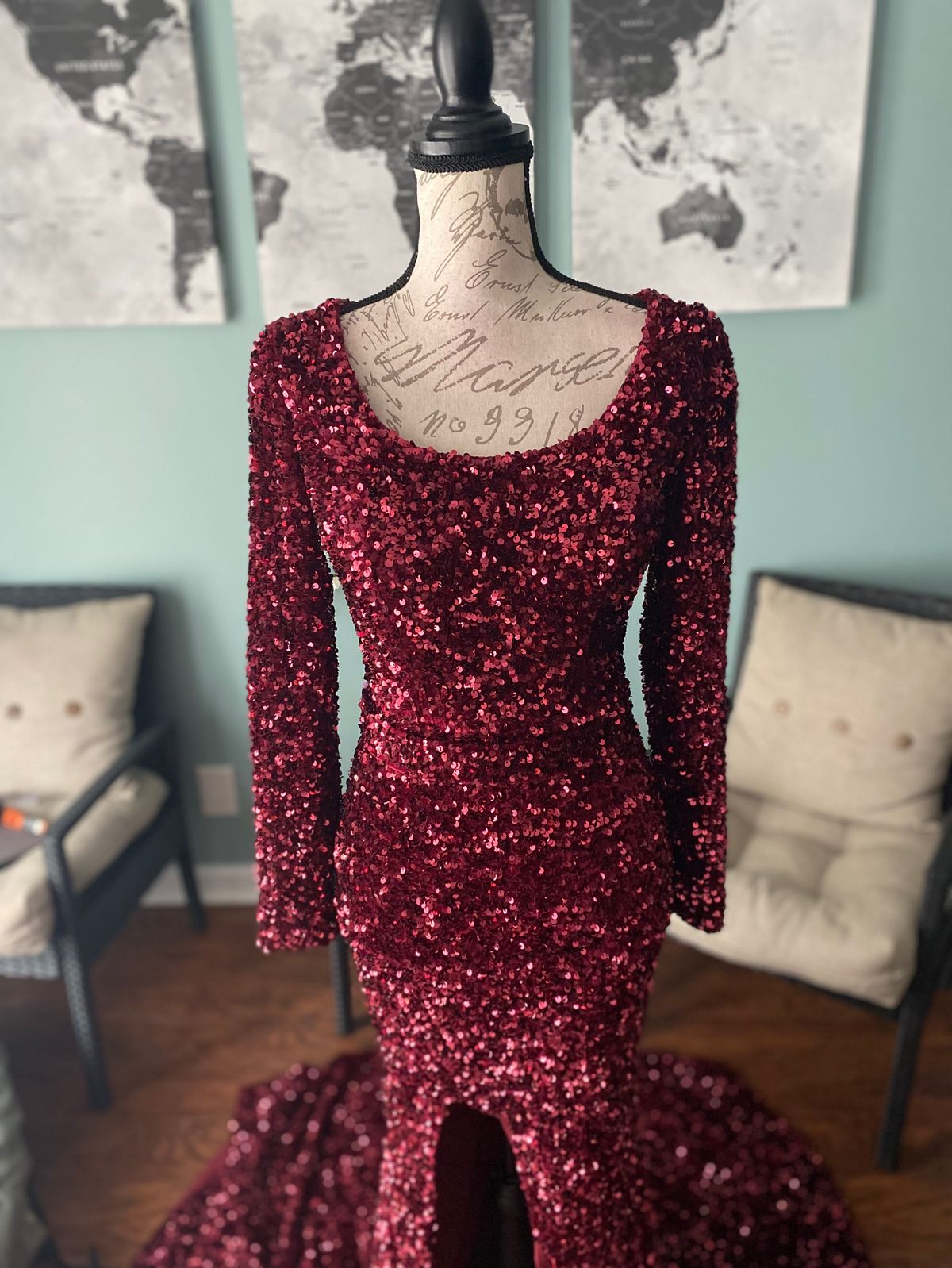 Portia and Scarlett Size 2 Prom Long Sleeve Burgundy Red Mermaid Dress on Queenly