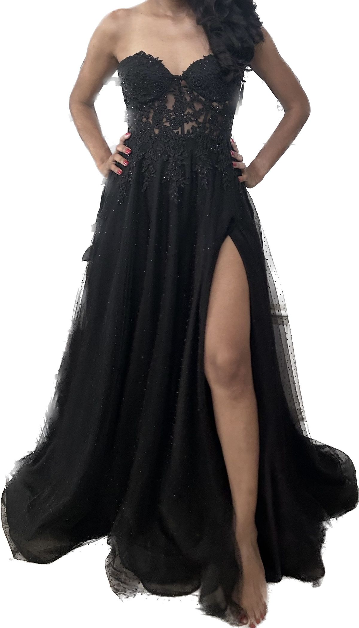 Style 31525 La Femme Size 4 Prom Strapless Black Ball Gown on Queenly