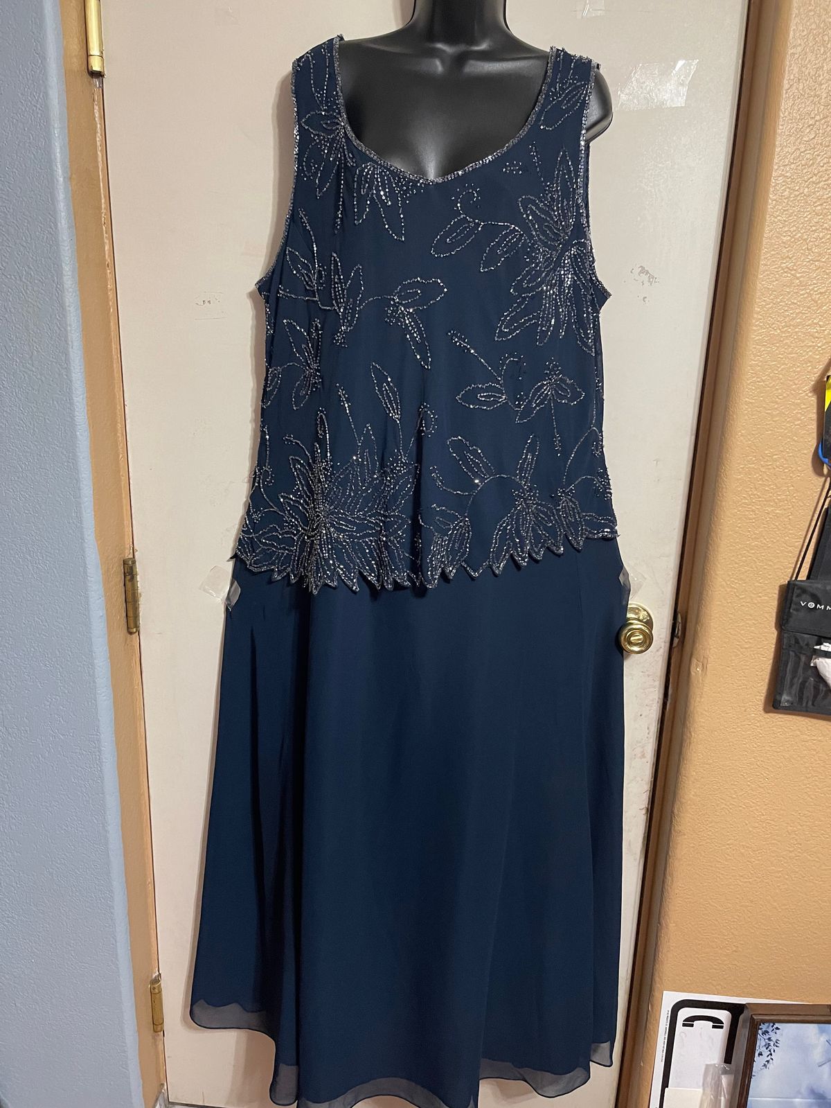 Jkara Plus Size 24 Prom Satin Navy Blue A-line Dress on Queenly