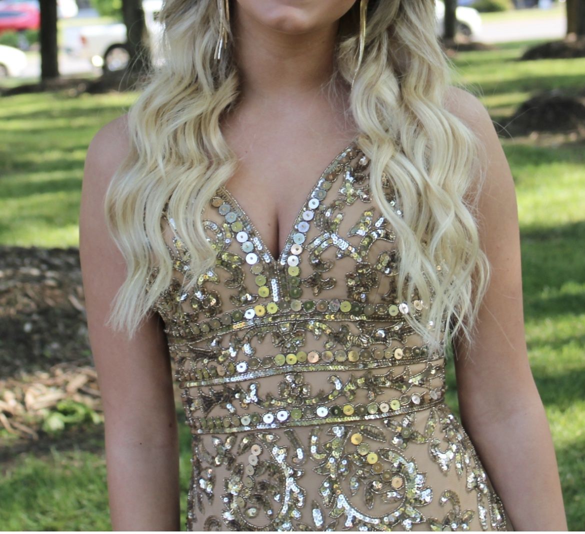 Style #53917 Sherri Hill Size 2 Homecoming Gold Cocktail Dress on Queenly