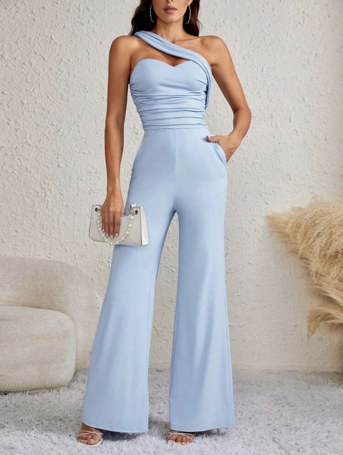 Size 4 Pageant One Shoulder Blue Formal Jumpsuit on Queenly