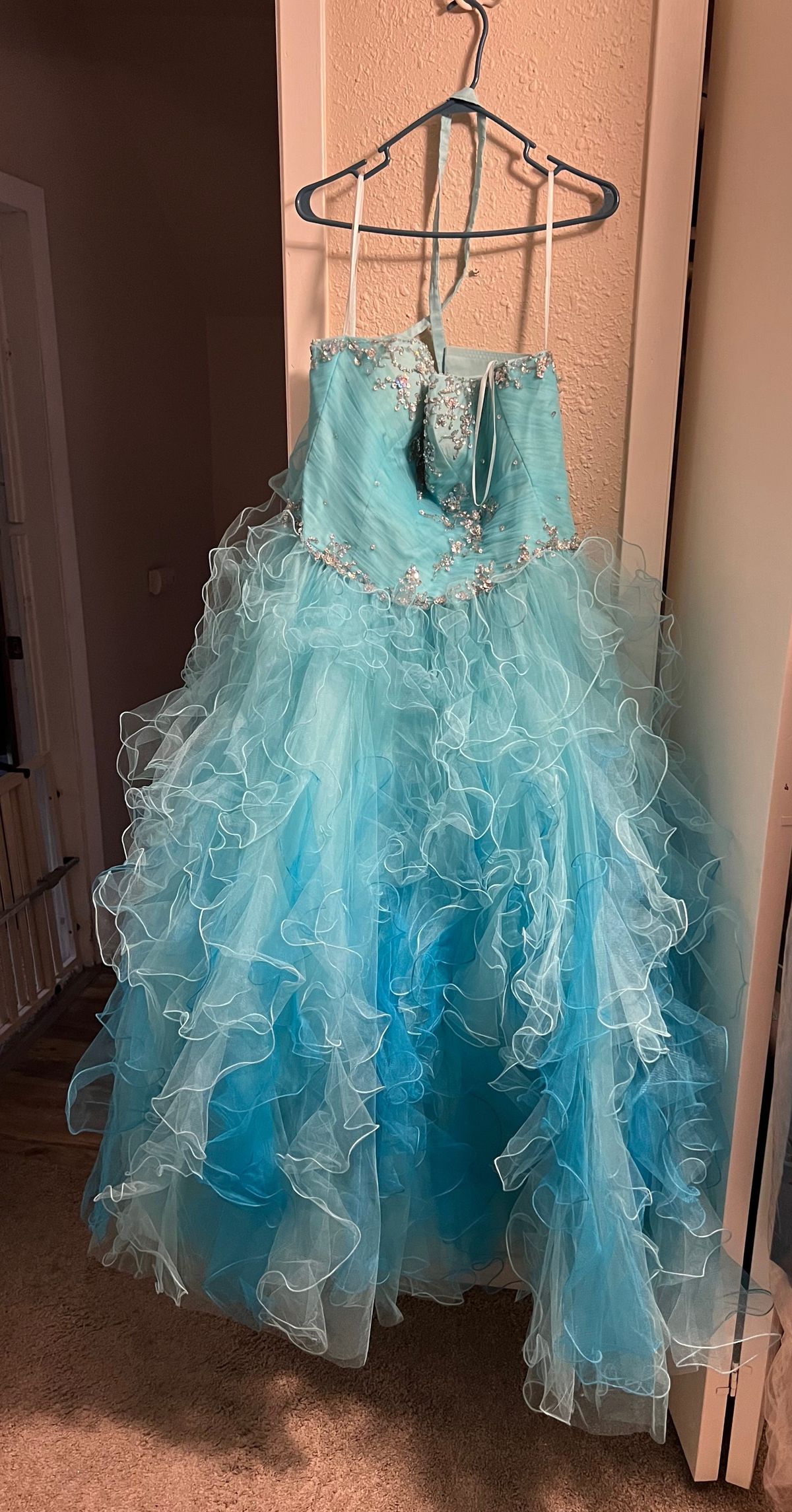 Fiesta Size L Prom Strapless Blue Ball Gown on Queenly