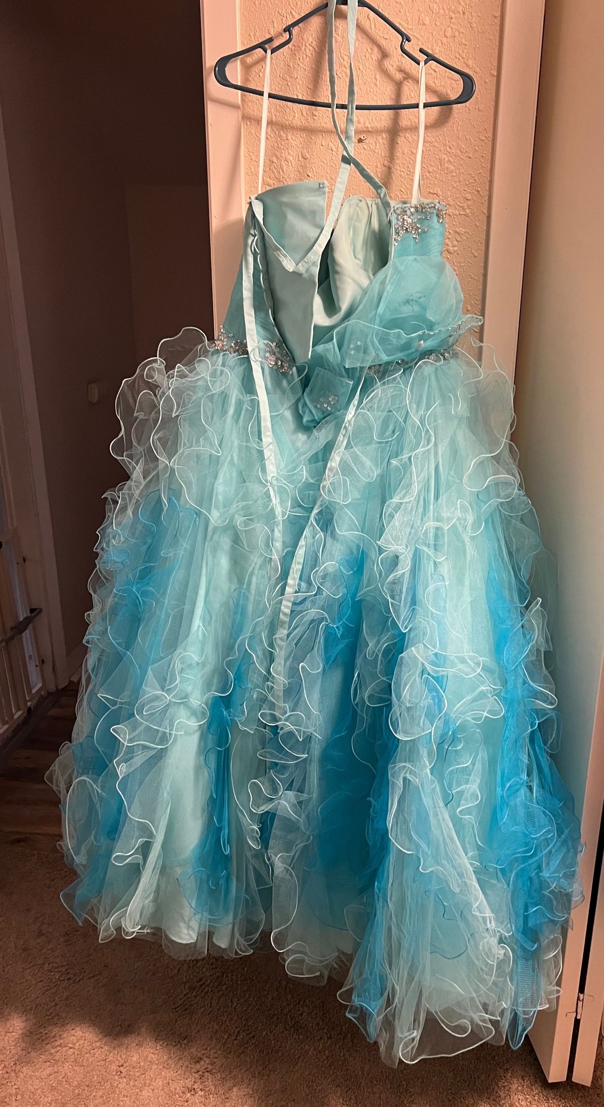 Fiesta Size L Prom Strapless Blue Ball Gown on Queenly